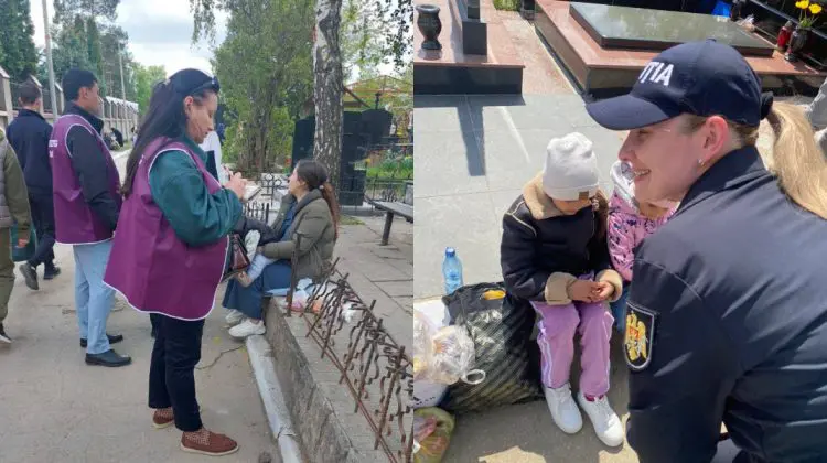 Peste 30 de familii cu copii care cerșeau, prinse în cimitirele din capitală