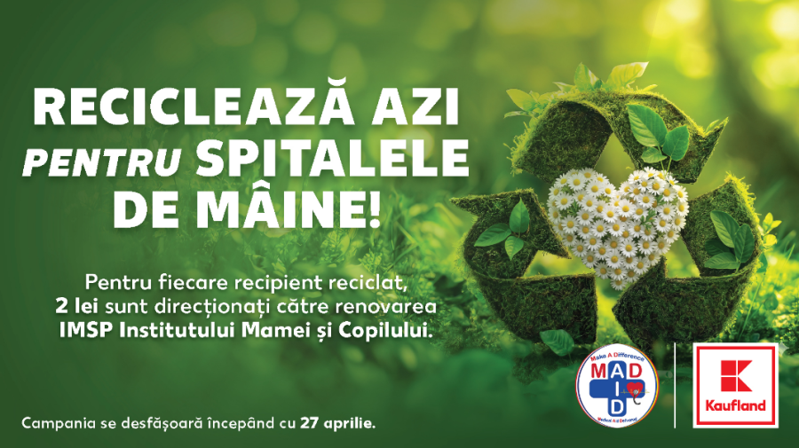 „Reciclează azi pentru spitalele de mâine”. La fiecare recipient – 2 lei vor fi donați pentru renovarea Institutului Mamei și Copilului