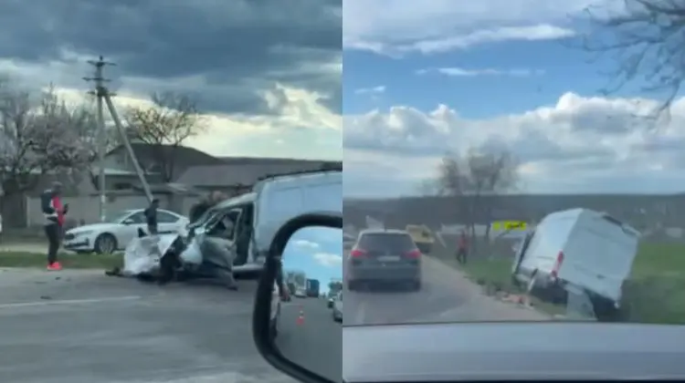 VIDEO Un Ford și Volkswagen s-au lovit puternic la Chetrosu: Unul dintre șoferi a ajuns la spital