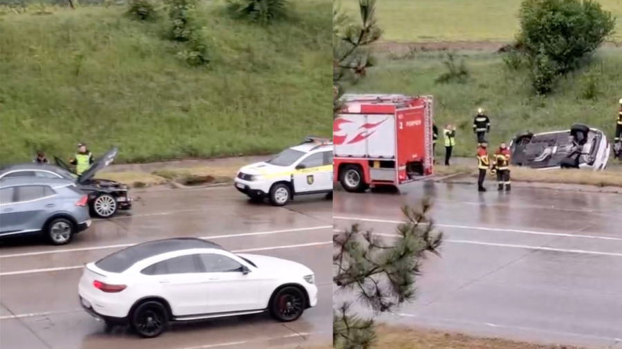 Un BMW s-a răsturnat la Băcioi, după ce a fost tamponat de Mercedes. O femeie a avut nevoie de ajutorul medicilor