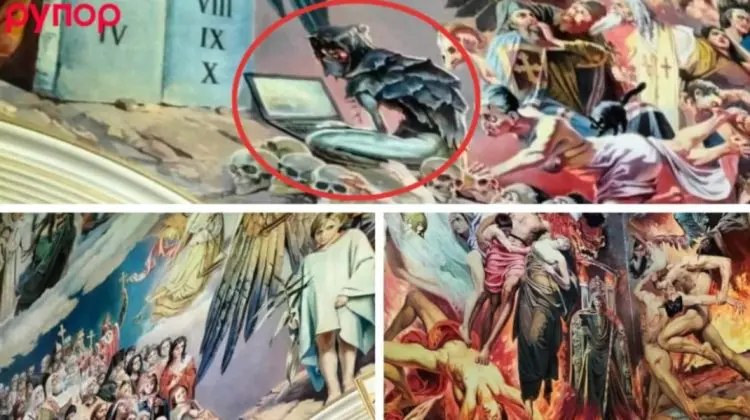 Scandal în jurul unei picturi cu un diavol la laptop de pe o catedrală din Chișinău. Artistul explică