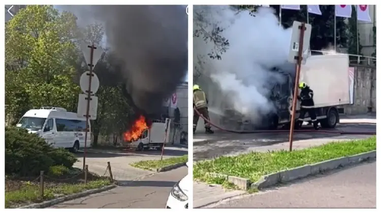 Incendiu pe strada Columna din Chișinău: un camion a fost cuprins de flăcări
