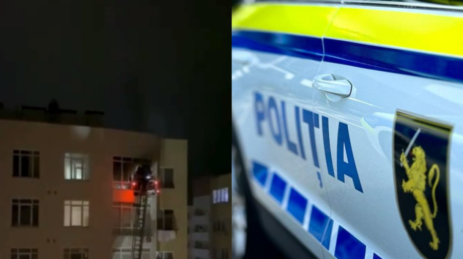 VIDEO Doi bărbați reținuți după incendiul provocat de focuri de artificii în curtea unui bloc de locuit