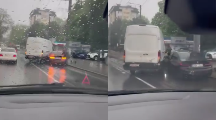 VIDEO Accident în Chișinău: Un BMW și un Mercedes s-au ciocnit după ce nu au împărțit drumul