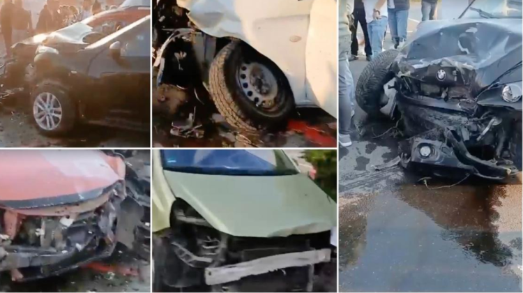 Accident în parcarea unui centru comercial popular: 11 mașini distruse și două persoane rănite