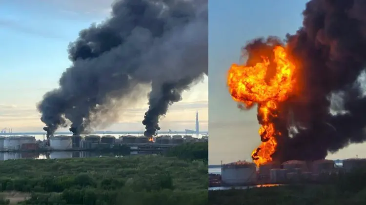 VIDEO Flăcări la Sankt Petersburg după un atac cu drone. Arde unul dintre cele mai mari terminale petroliere din Rusia