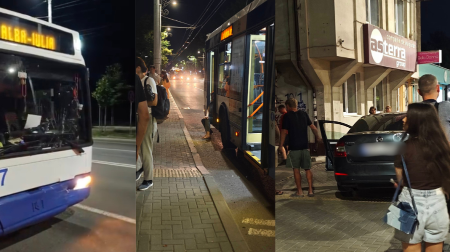 VIDEO O femeie a ajuns la spital după ce o Skoda s-a tamponat de troleibuz. Declarațiile martorilor și Poliției