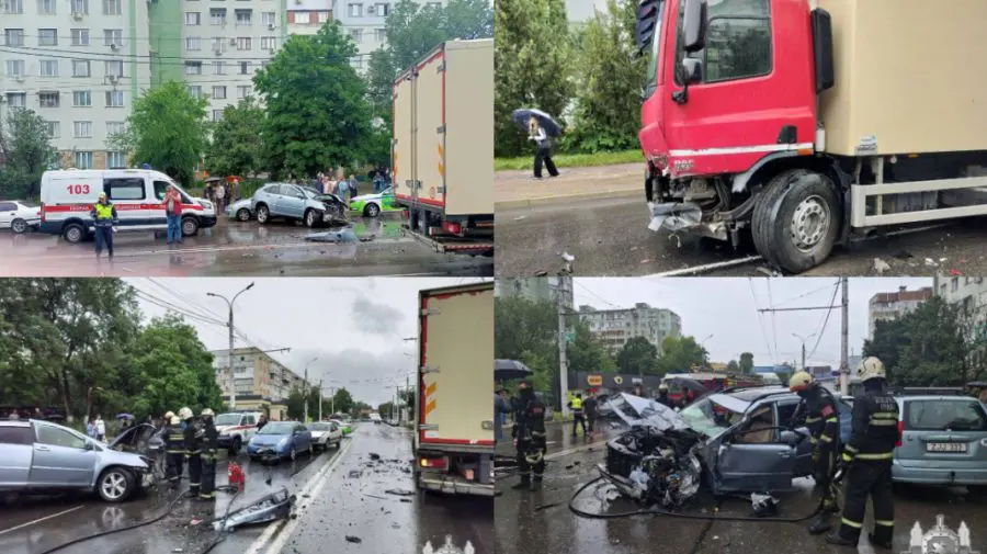 Carambol la Tiraspol: Cinci automobile avariate, fum de sub un vehicul. VIDEO cu momentul impactului
