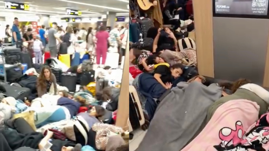 VIDEO Mai mulți pasageri, filmați dormind la podea, în Aeroportul Chișinău, după anularea zborului. Explicații oficiale