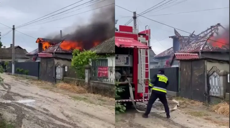 O casă din Cahul a luat foc! Pompierii luptă cu flăcările