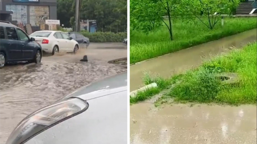 (VIDEO) Mașinile „înoată” pe străzile din Bălți, după ploaie