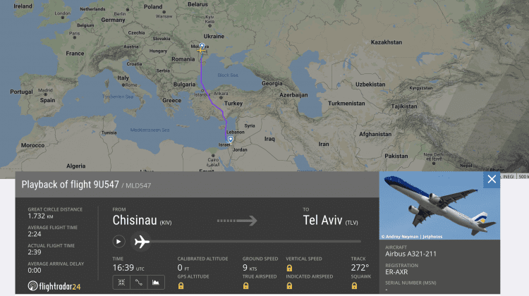 O cursă Air Moldova blocată în zbor în urma ploii de rachete trase asupra Tel Avivului