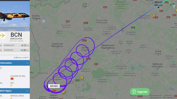 O aeronavă a Belarusului pe ruta Minsk-Barcelona face piruiete în spațiu după ce a primit restricții de la polonezi