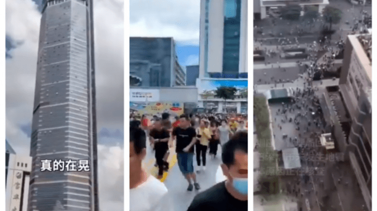 (VIDEO) Momentul în care un zgârie-nori din China se clatină puternic. Oamenii aleargă îngroziți pe străzi