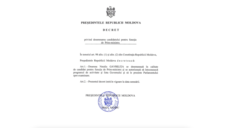 DECRET SEMNAT! Natalia Gavrilița, candidat oficial la funcția de Prim-ministru al Republicii Moldova