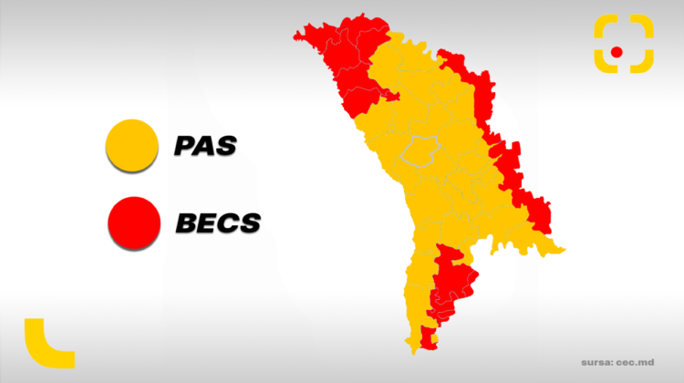 „Moldova-i galbenă”. Harta raioanelor în care PAS și BECS au obținut cele mai multe voturi
