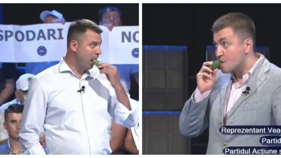 VIDEO Platon i-a mâncat castravetele lui Costiuc în direct la o dezbatere electorală: Am și brânză