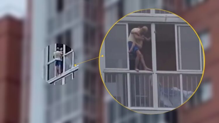 VIDEO 18+ „Îmi este frică să filmez!”. Un bărbat cu un copil în brațe amenință că se aruncă în gol. Cu ce s-a sfârșit