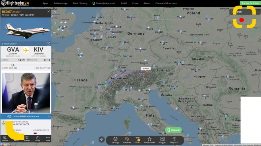 FOTO Kozak este în zbor spre Chișinău. Oficialul rus ar urma să aterizeze în Moldova, estimativ, la ora 17:15 minute