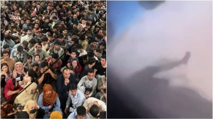 18+ Un om agățat în zbor! Autorul acestui VIDEO terifiant susține că a fost făcut din avionul decolat din Kabul