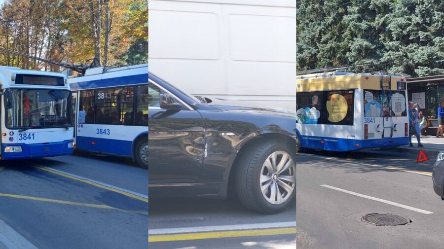 FOTO/VIDEO HAOS în inima Chișinăului! Un troleibuz a „atacat” un BMW