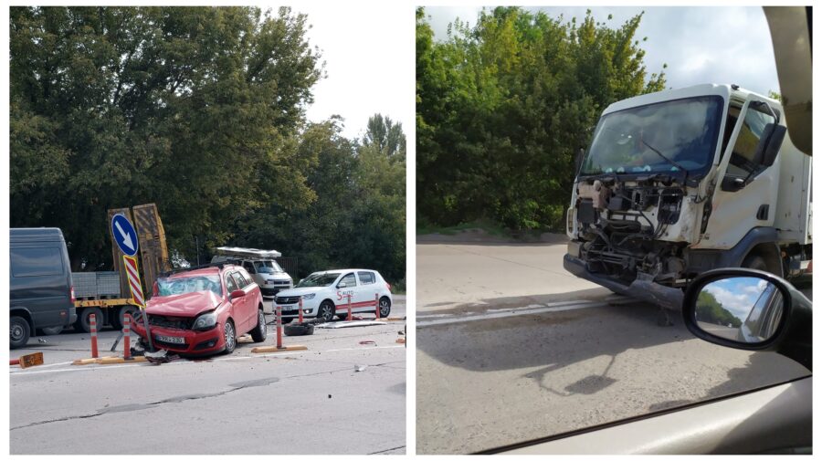 FOTO Un automobil și un TIR s-au izbit violent în Capitală. Șoferul vinovat riscă amendă și puncte de penalizare