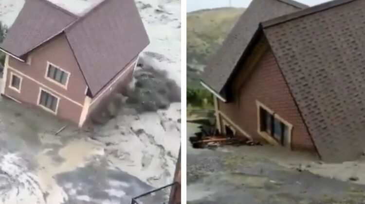 VIDEO Ploile torențiale din Daghestan mișcă locuințele din loc! Apele „înghit” casele oamenilor, distrugând drumuri