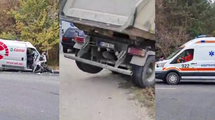 VIDEO Impact TERIBIL la Strășeni. Un camion marfar s-a ciocnit frontal cu un microbuz. Sunt și victime