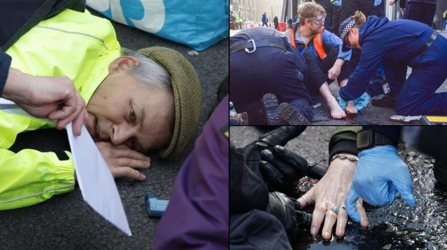 FOTO Gest disperat din partea unui protestatar! Și-a lipit fața de asfalt în centrul Londrei