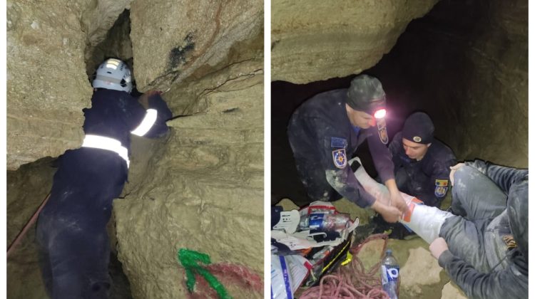 FOTO, VIDEO „Surpriză” la Criuleni. Un tânăr, blocat în strâmtoarea unei peșteri. Cât a durat intervenția