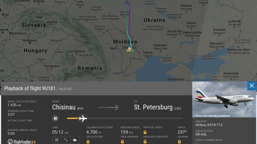 Zbor cu peripeții pentru pentru pasagerii cursei Chișinău-St. Petersburg! Avionul a făcut cale întoarsă la 30 de minute