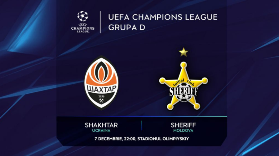 Sheriff Tiraspol se întrunește cu Shakhtar Donețk, în ultimul meci din grupa D a Ligii Campionilor