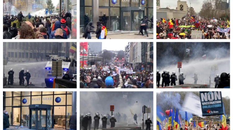 VIDEO Ciocniri violente la Bruxelles! Protestatarii au spart geamurile de la intrarea în birourile Comisiei Europene