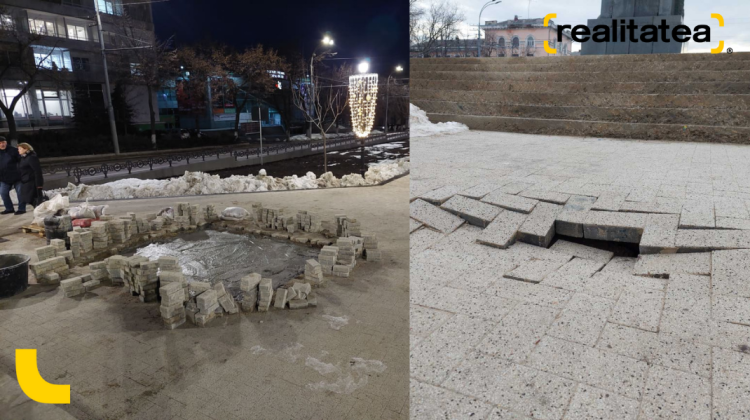 FOTO „Craterul” de pe bd. Grigore Vieru, în proces de reparație! Primăria a intervenit prompt