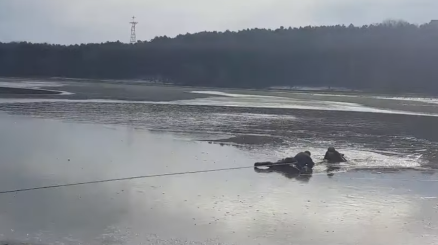 VIDEO Un bărbat era cât pe ce să-și piardă viața, după ce a sărit în lacul din Valea Morilor pentru a-și salva câinele