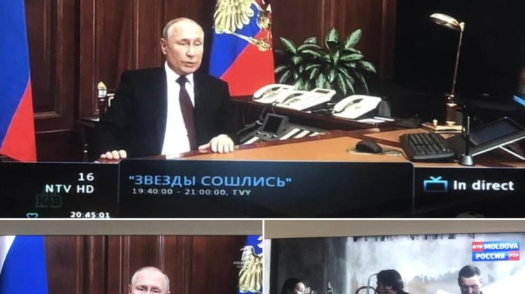 Două posturi TV de la noi, afiliate PSRM, au difuzat „prelegerea” lui Putin prin care a acaparat noi teritorii în Ucraina