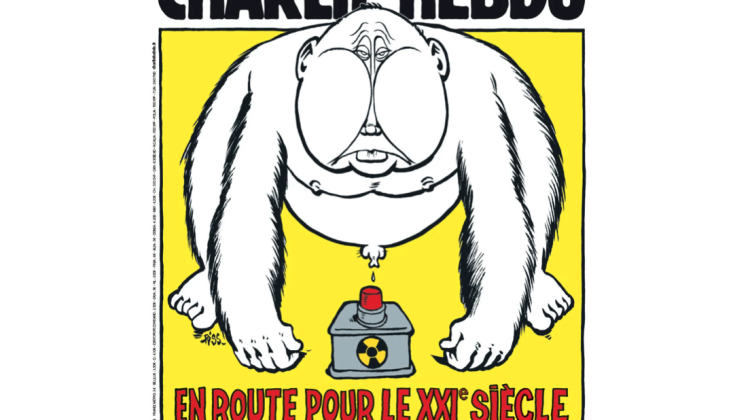 FOTO Putin, o gorilă cu organe genitale foarte mici, urinează pe un buton – Coperta Charlie Hebdo din 2 martie 2022