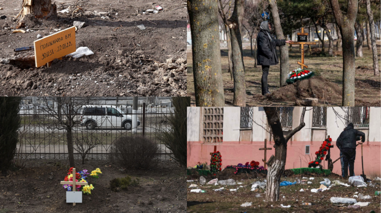 GALERIE FOTO Neputință fără margini! Ucraineni își îngroapă rudele și vecinii chiar în curțile blocurilor de locuit