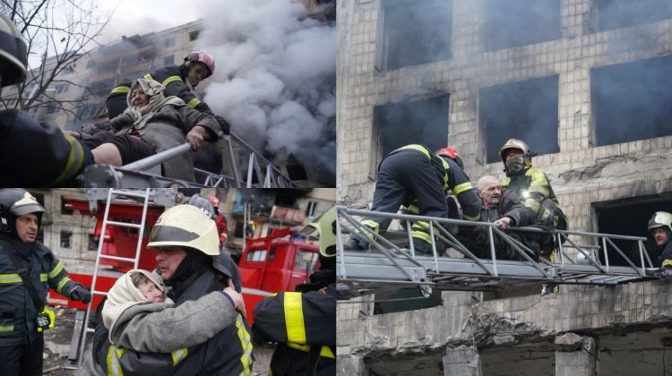FOTO, VIDEO Un bloc din Kiev, bombardat. Cel puțin un mort, 12 răniți și zeci de oameni evacuați