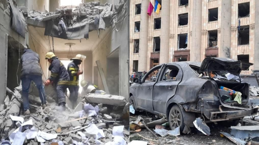 FOTO Un morman de gunoi! Ce a rămas din clădirea Administrației Regionale de Stat Harkov, bombardată pe 1 martie