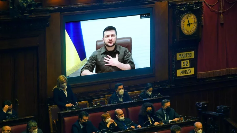 Zelenski a susținut un discurs în Parlamentul Italian: Ucraina este poarta pe unde rușii vor să pătrundă în Europa