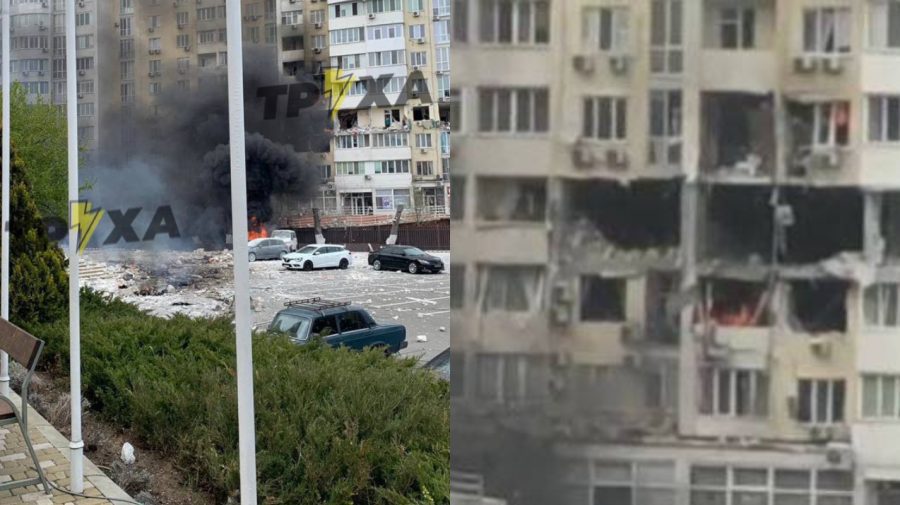 FOTO, VIDEO Șase rachete, lansate asupra Odesei în sâmbăta Paștelui. Cel puțin un mort și un bloc cuprins de flăcări