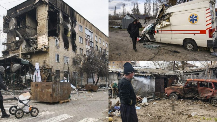 FOTO Curțile devenite cimitire și oameni trecuți prin infern. Fotografii oripilante din Gostomel după plecarea rușilor