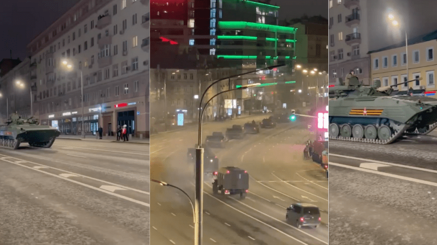 VIDEO Tancuri și tehnică militară filmată în miez de noapte pe străzile din Moscova