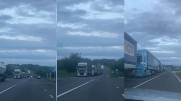 VIDEO exclusiv: Rânduri kilometrice de camioane, filmate duminică în preajma hotarelor țării