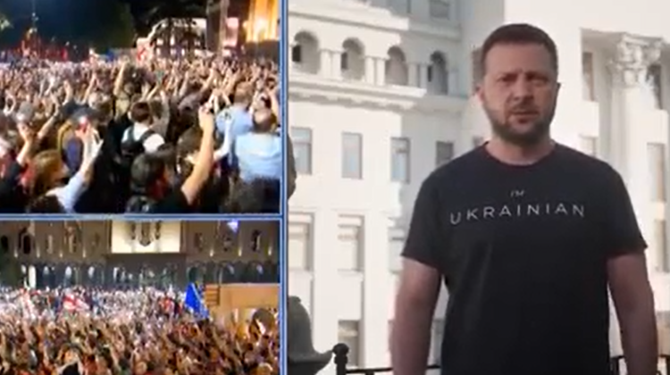 VIDEO Oaspete neașteptat la protestele din Georgia. Vladimir Zelenski „și-a făcut apariția” și s-a adresat georgienilor