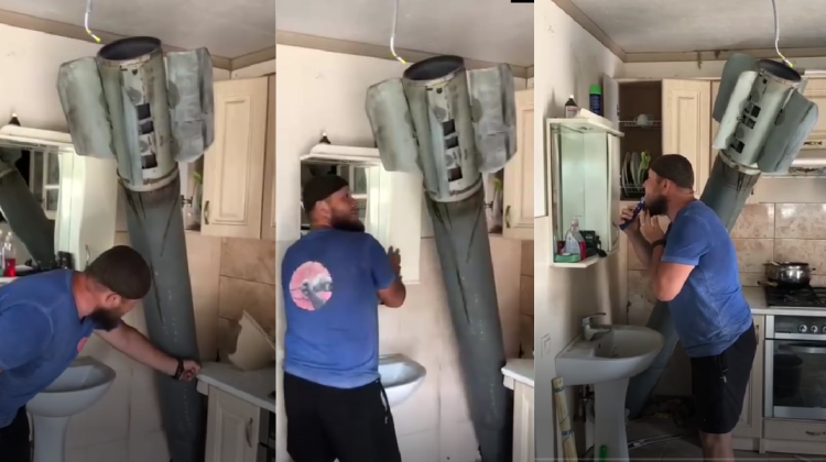 VIDEO Un bărbat din Harkov trăiește cu o rachetă în bucătărie. Proiectilul a fost lansat în casa și nu a explodat