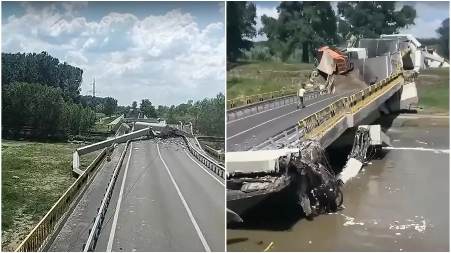 VIDEO Un pod din România s-a prăbușit, la doar câteva luni după ce a fost dat în folosință. Un șofer este rănit