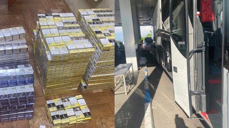 FOTO Vameșii de la Leușeni au găsit într-un autocar 11 genți ticsite cu țigări de contrabandă. Cui aparținea bagajul?