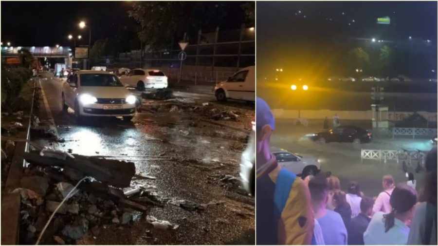 VIDEO Distrugeri mari la Soci, după ce un râu și-a revărsat malurile: Oameni blocați în mașini și la mall. Este un mort